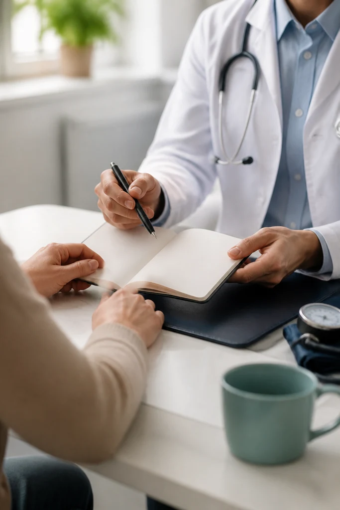Redaktionelle Gesprächssituation zu Vorsorge und Gesundheitsfragen