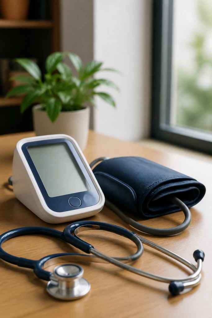 Blutdruckmessgerät und Stethoskop als Symbol für grundlegende Diagnostik